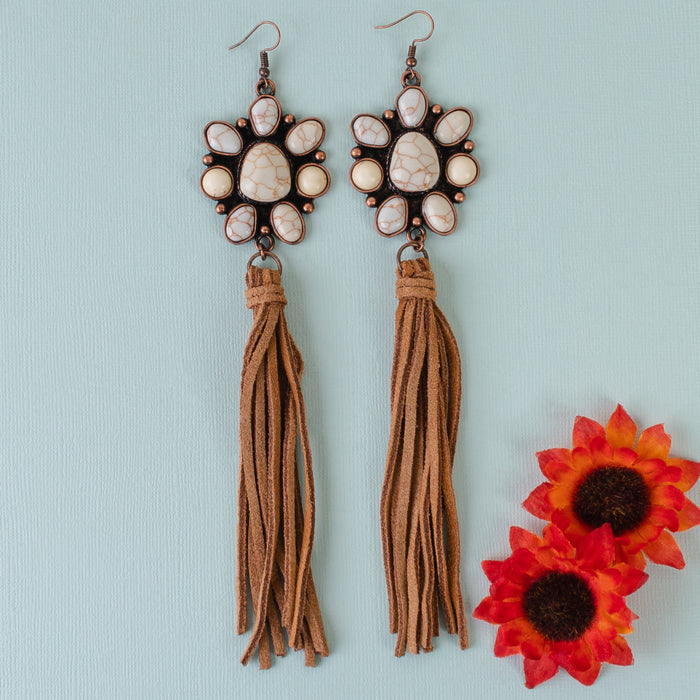 93085 - Squash Blossom Tassel Earrings - Ivory Copper