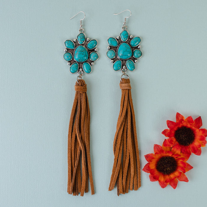 93085 - Squash Blossom Tassel Earrings - Turquoise