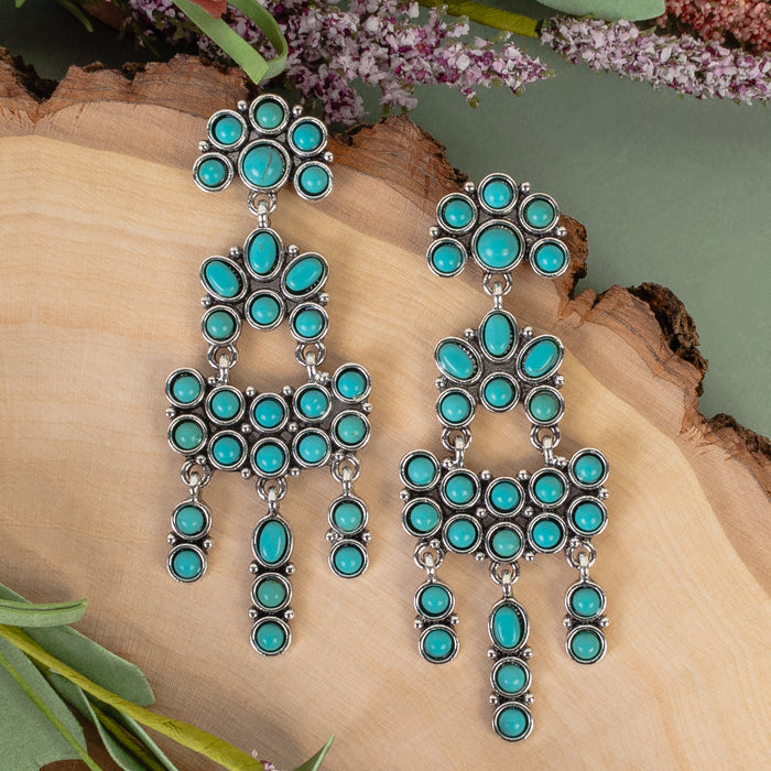 93313 - Squash Blossom Earrings - Turquoise & Silver