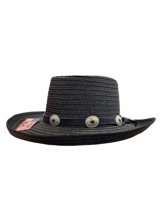 Pinzano Black Gambler Straw Milan Hat