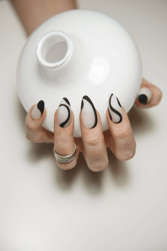 ABSTRACT FRENCH LINES – Luxury Handmade Reusable Press On Nails