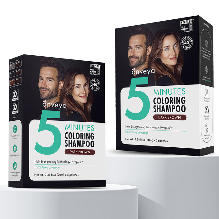 Anveya 5-Minutes Coloring Shampoo Dark Brown (Pack Of 2), 200ml