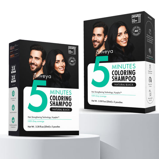 Anveya 5-Minutes Coloring Shampoo Natural Black (Pack Of 2), 200ml