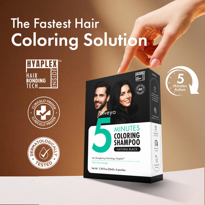 Anveya 5-Minutes Coloring Shampoo Natural Black (Pack Of 2), 200ml