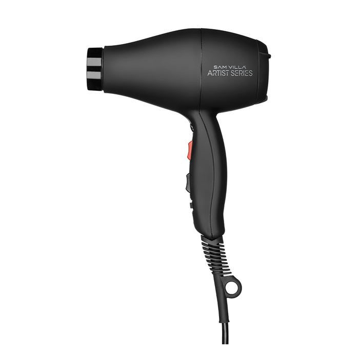 Side profile of the Sam Villa Artist Series Hair Dryer showing ergonomic, lightweight design.