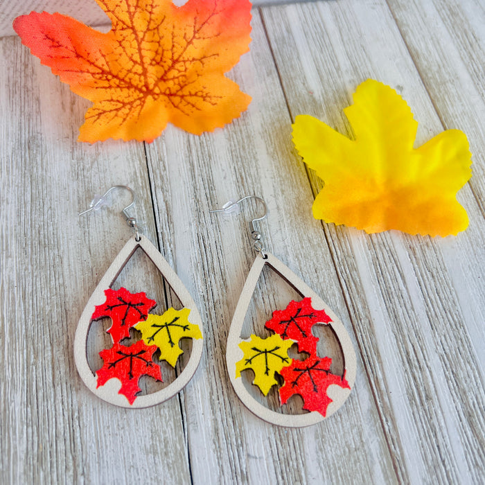 Autumn Leaves Wooden Drop Ear Bling