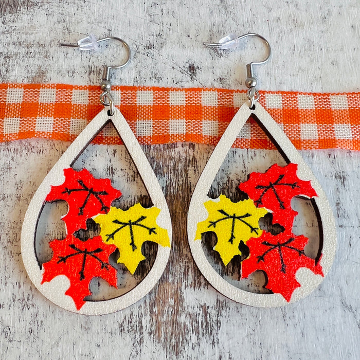 Autumn Leaves Wooden Drop Ear Bling