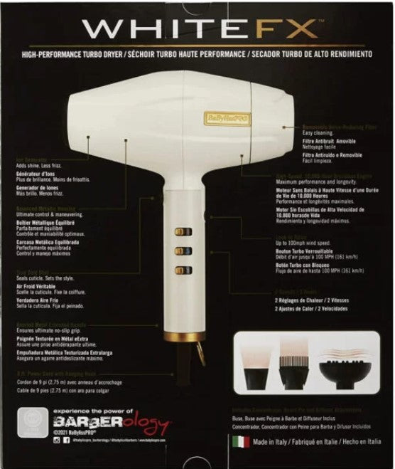 BaBylissPRO WhiteFX High Performance Turbo Dryer #  FXBDW1 - Palms Fashion Inc.