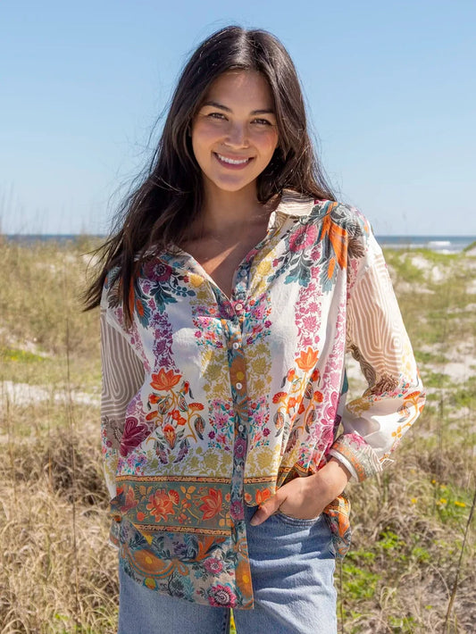 Barcelona Cotton Button Down - Paisley Floral-view 1