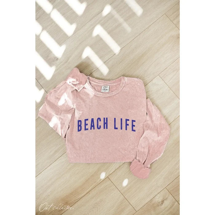 BEACH LIFE Mineral Washed Graphic Top