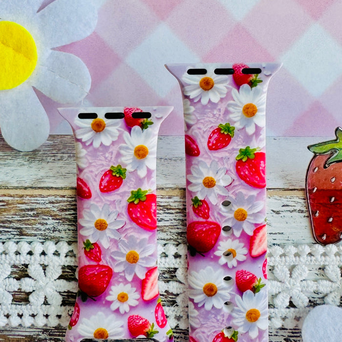 Berry Cute Blooms Print Silicone Band For Apple Watch
