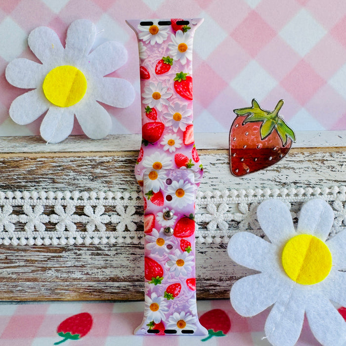 Berry Cute Blooms Print Silicone Band For Apple Watch