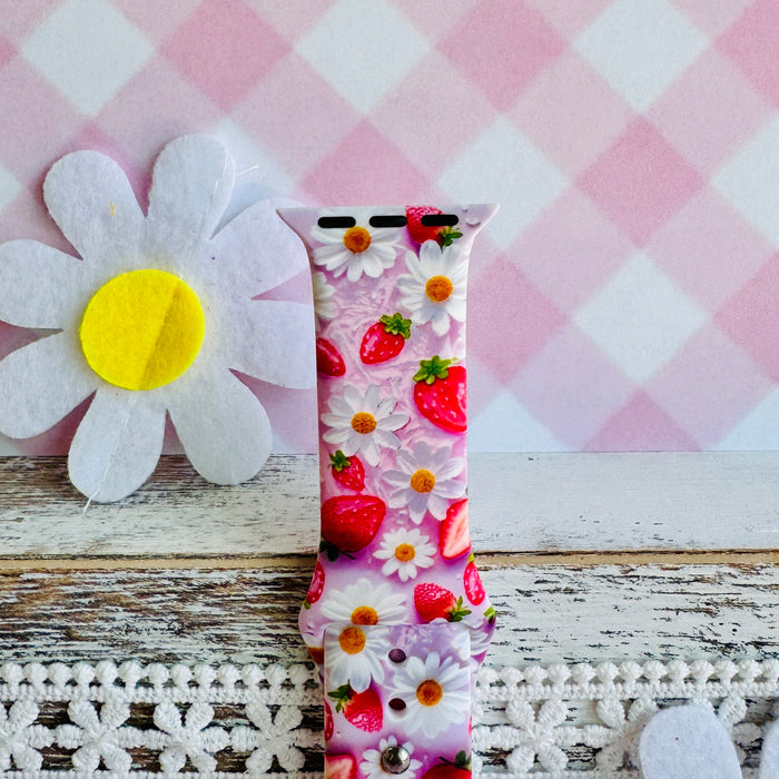 Berry Cute Blooms Print Silicone Band For Apple Watch