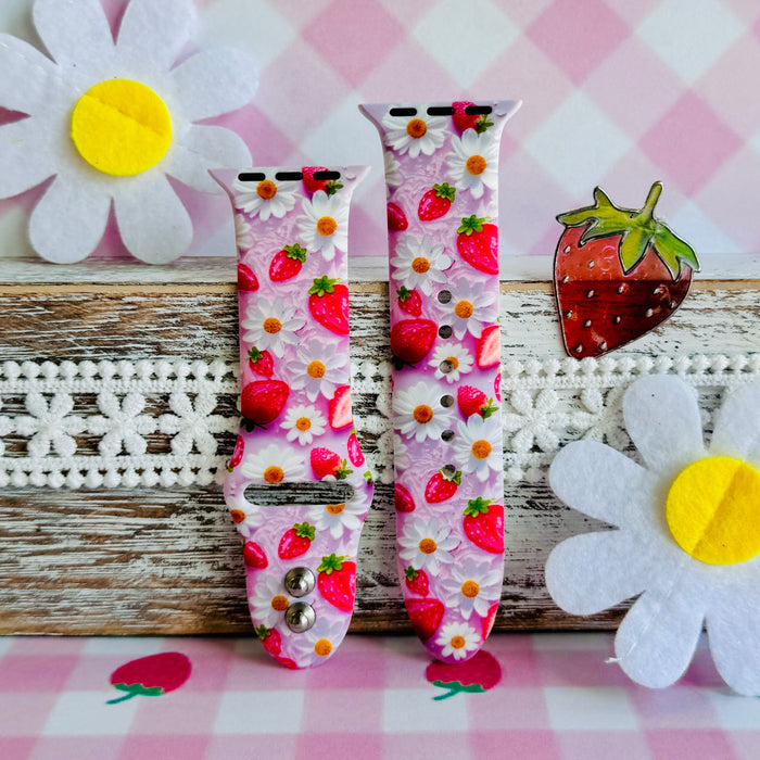 Berry Cute Blooms Print Silicone Band For Apple Watch