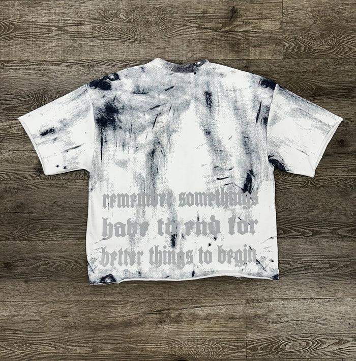BKYS "DESTRUCTION" F-TERRY CROPPED T-SHIRT - T1453 - WHITE
