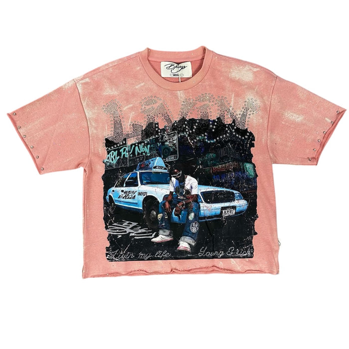 BKYS "LIVIN"  F-TERRY CROPPED T-SHIRT - T1440 - WASHED PINK