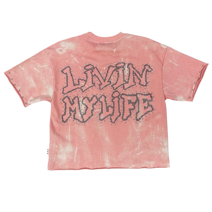 BKYS "LIVIN"  F-TERRY CROPPED T-SHIRT - T1440 - WASHED PINK