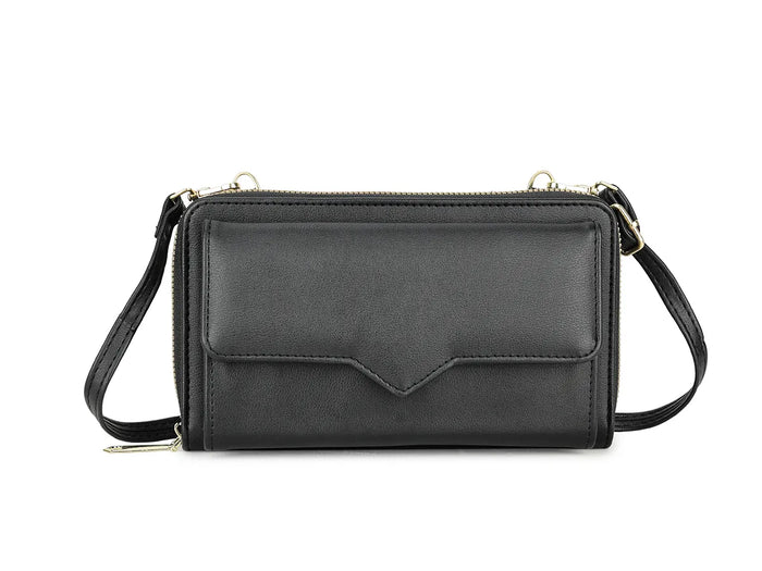 Black Zip Around Wallet Purse With Strap
