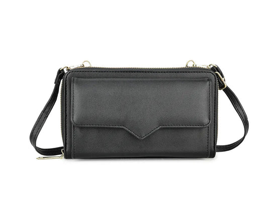 Black Zip Around Wallet Purse With Strap
