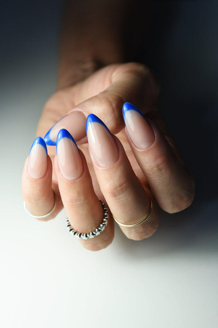 Blue French Press-On Nails – Handmade Reusable Summer Set | Luxury Look | Perfect Gift for Her, Girlfriend, Mom or Daughter