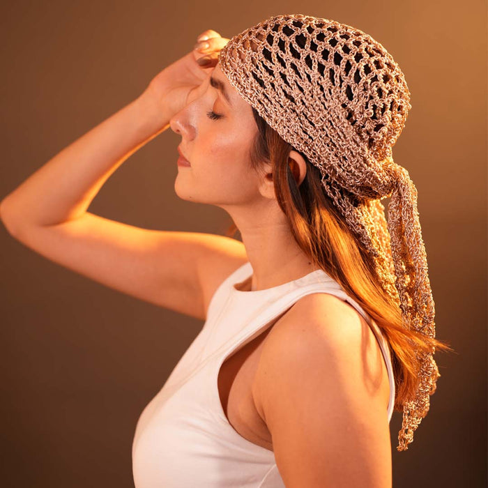 Bohemian Crochet Headscarf - Gold - Medium