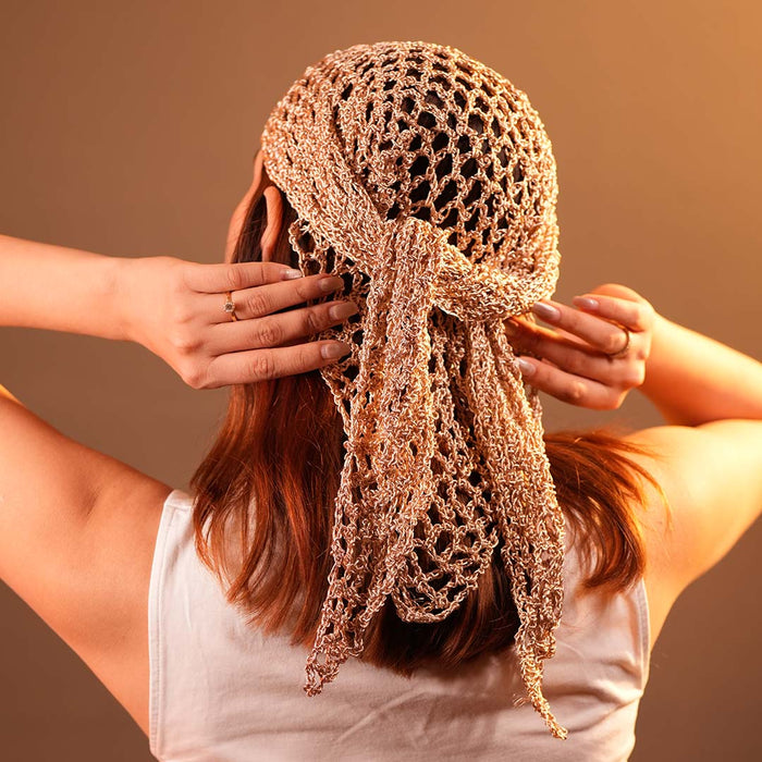 Bohemian Crochet Headscarf - Gold - Medium