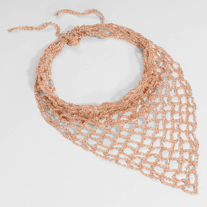 Versatile bohemian crochet wrap in dull gold - bandana, headscarf, or hair accessory