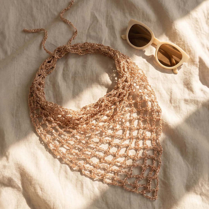 Crochet headscarf in dull gold - versatile boho wrap for every occasion