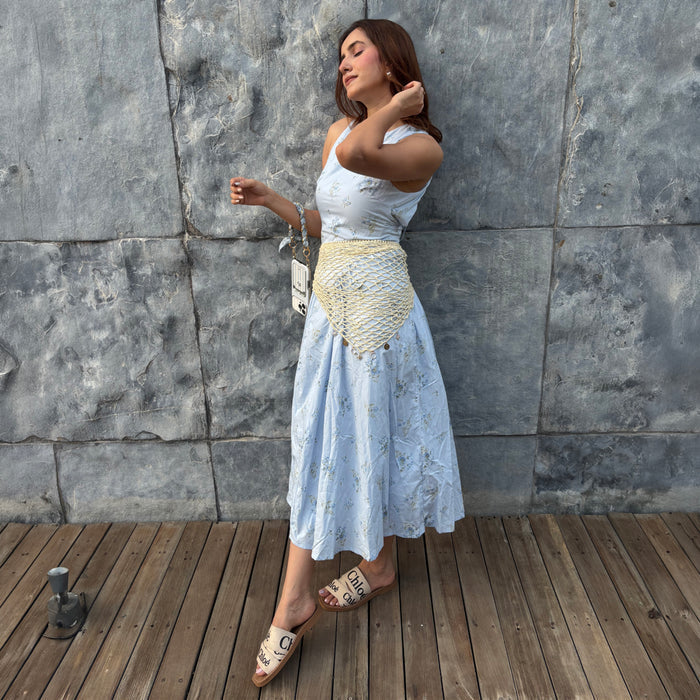 Warm off-white crochet accessory for denims, whites, and summer prints - headscarf or crochet belt