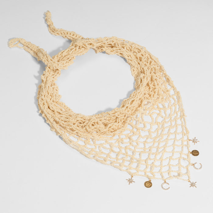 Off-white bohemian crochet headscarf - medium size for multiple styling options