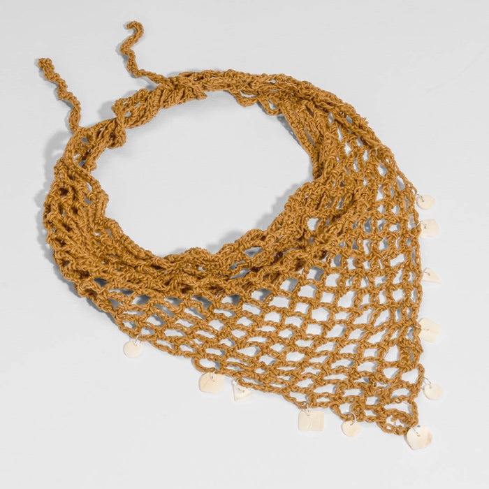 Bohemian Crochet Headscarf with Shell Charms - Brown -  Small