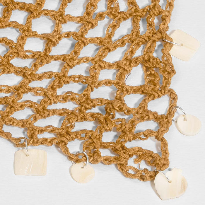 Bohemian Crochet Headscarf with Shell Charms - Brown -  Small