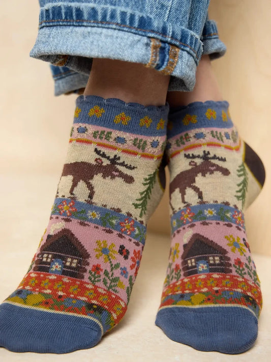 Cozy Ankle Socks, Set of 3 - Moose-view 1