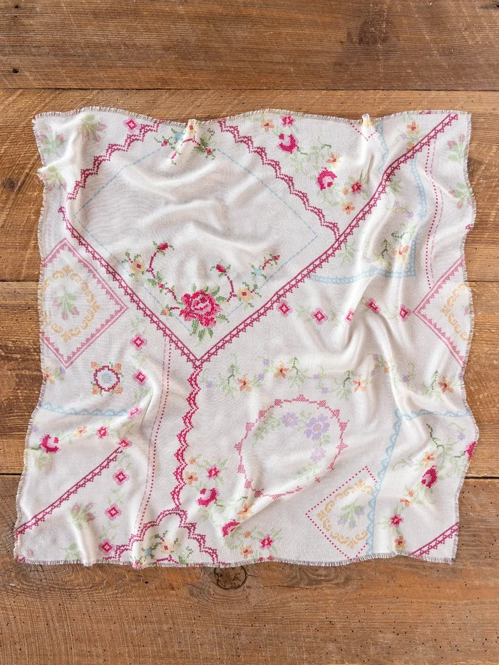 Boho Bandana Scarf - Heirloom Cross Stitch Ivory-view 1