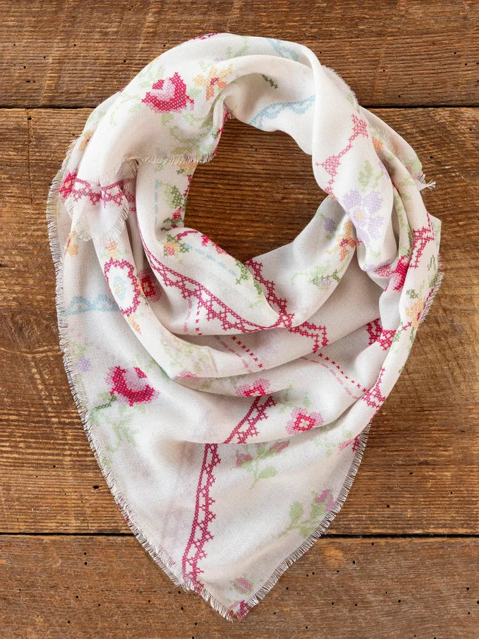 Boho Bandana Scarf - Heirloom Cross Stitch Ivory-view 3