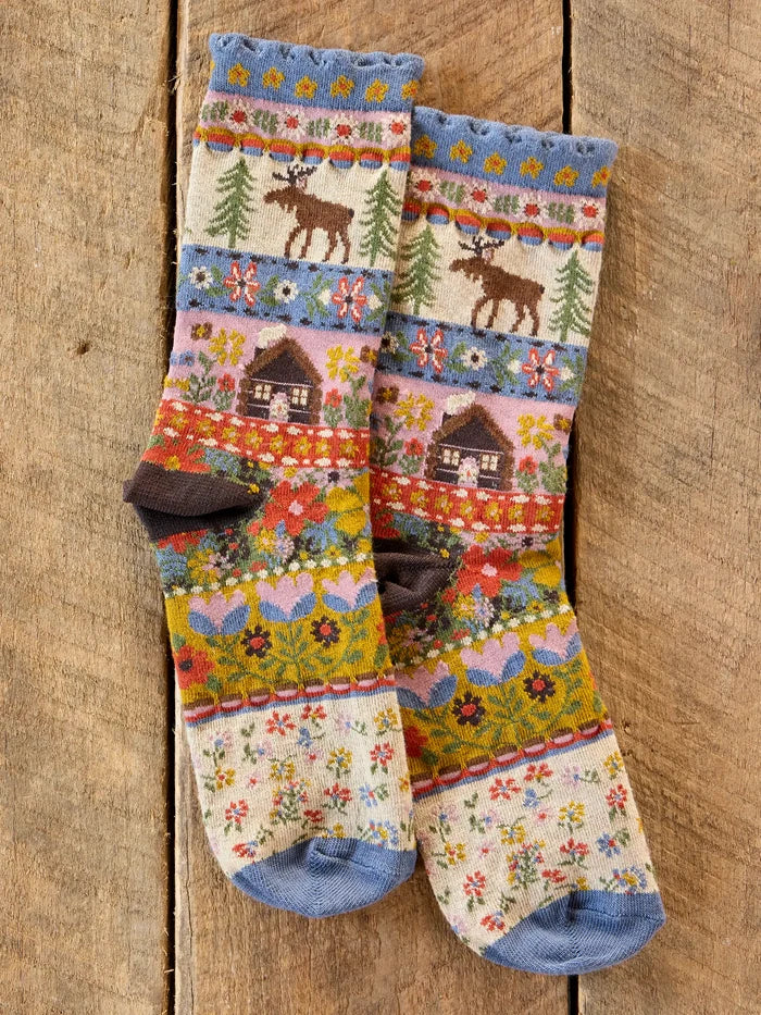 Boho Socks - Dusty Blue Moose-view 1