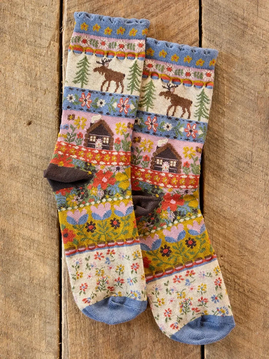Boho Socks - Dusty Blue Moose-view 1