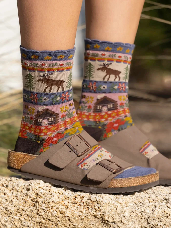 Boho Socks - Dusty Blue Moose-view 2