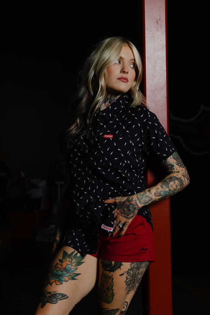 Bolt Women's Short Sleeve Party Shirt - White/Black