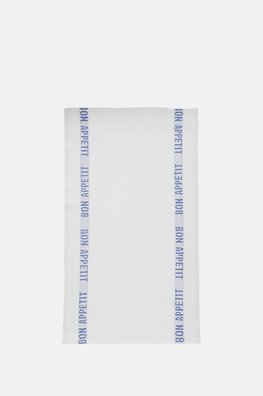 Charvet Bon Appetit Linen Tea Towel White Blue.