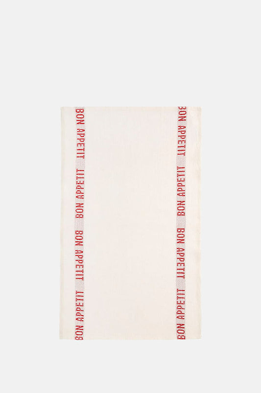 Charvet Bon Appetit Linen Tea Towel White Red.