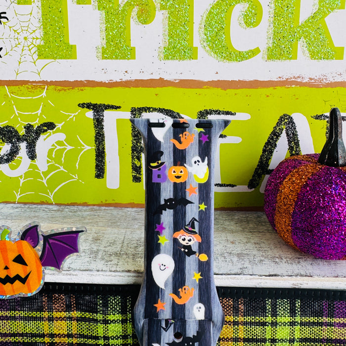boo crew apple watch band â charcoal silicone with pumpkins, ghosts and stars; fits 38â49 mm