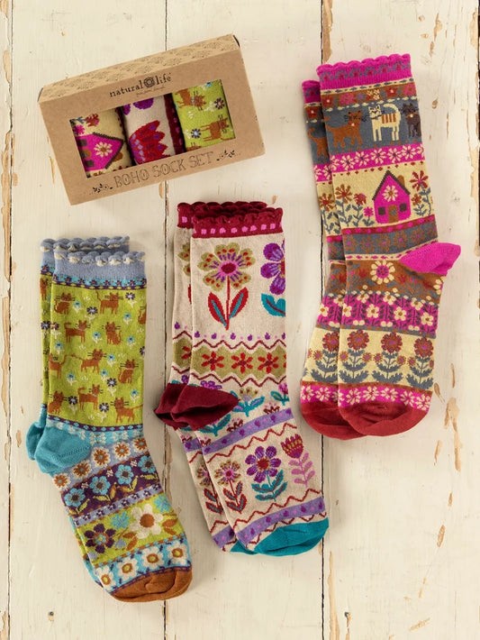 Boxed Boho Sock Set, Set of 3 - Blue Cat-view 1