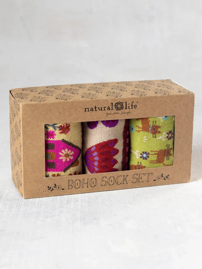 Boxed Boho Sock Set, Set of 3 - Blue Cat-view 3