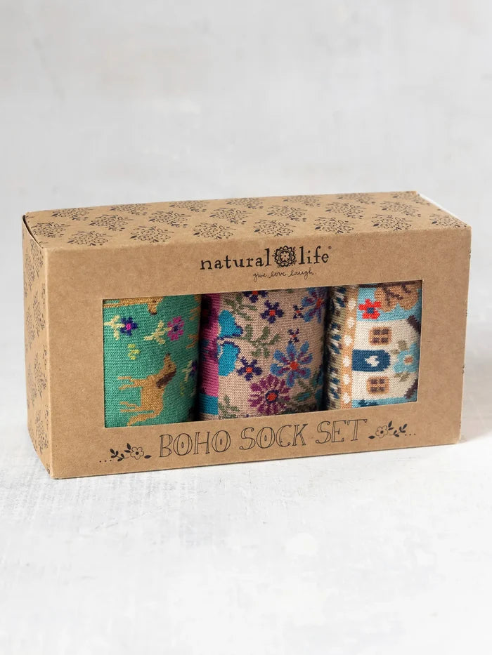 Boxed Boho Sock Set, Set of 3 - Blue Dog-view 3