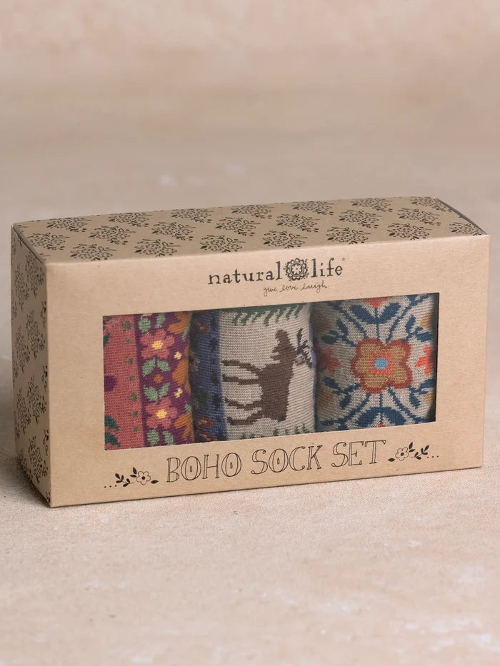 Boxed Boho Sock Set, Set of 3 - Maroon Moose-view 4