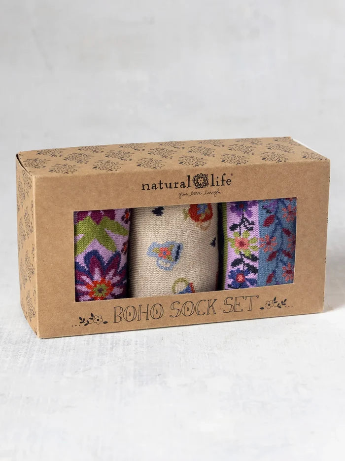 Boxed Boho Sock Set, Set of 3 - Purple Coffee Cups-view 3