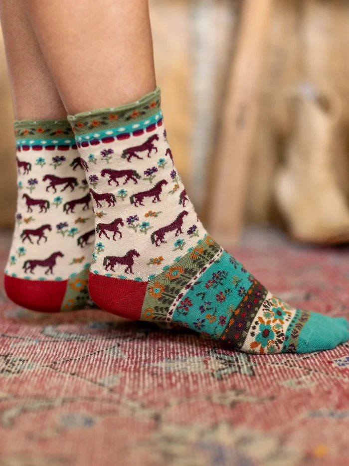 Boxed Boho Sock Set, Set of 3 - Red Horses-view 2