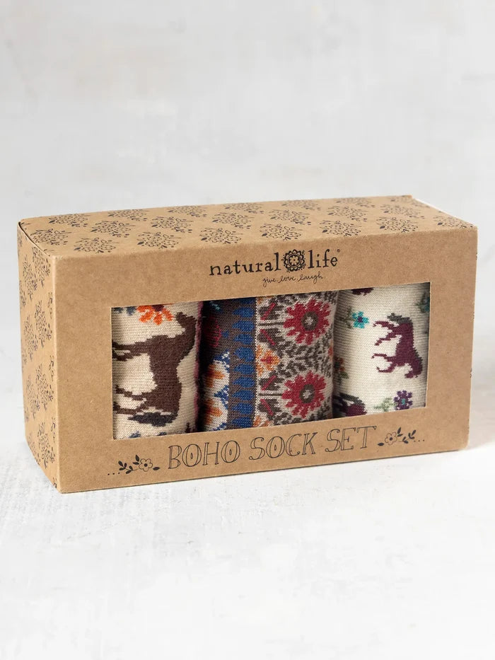Boxed Boho Sock Set, Set of 3 - Red Horses-view 4