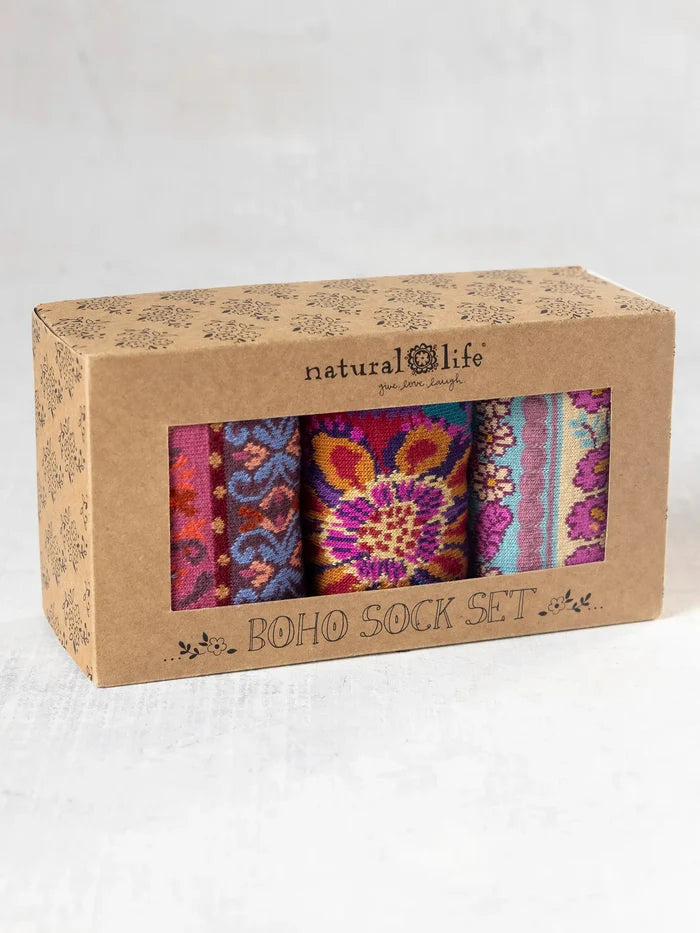 Boxed Boho Sock Set, Set of 3 - Striped Floral-view 4